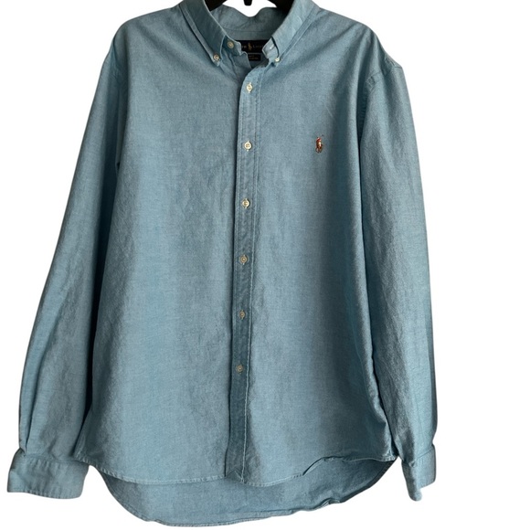 Ralph Lauren Blue Button Down Shirt Embroidered Pony Slim Fit Stretch Oxford XXL - Picture 5 of 6
